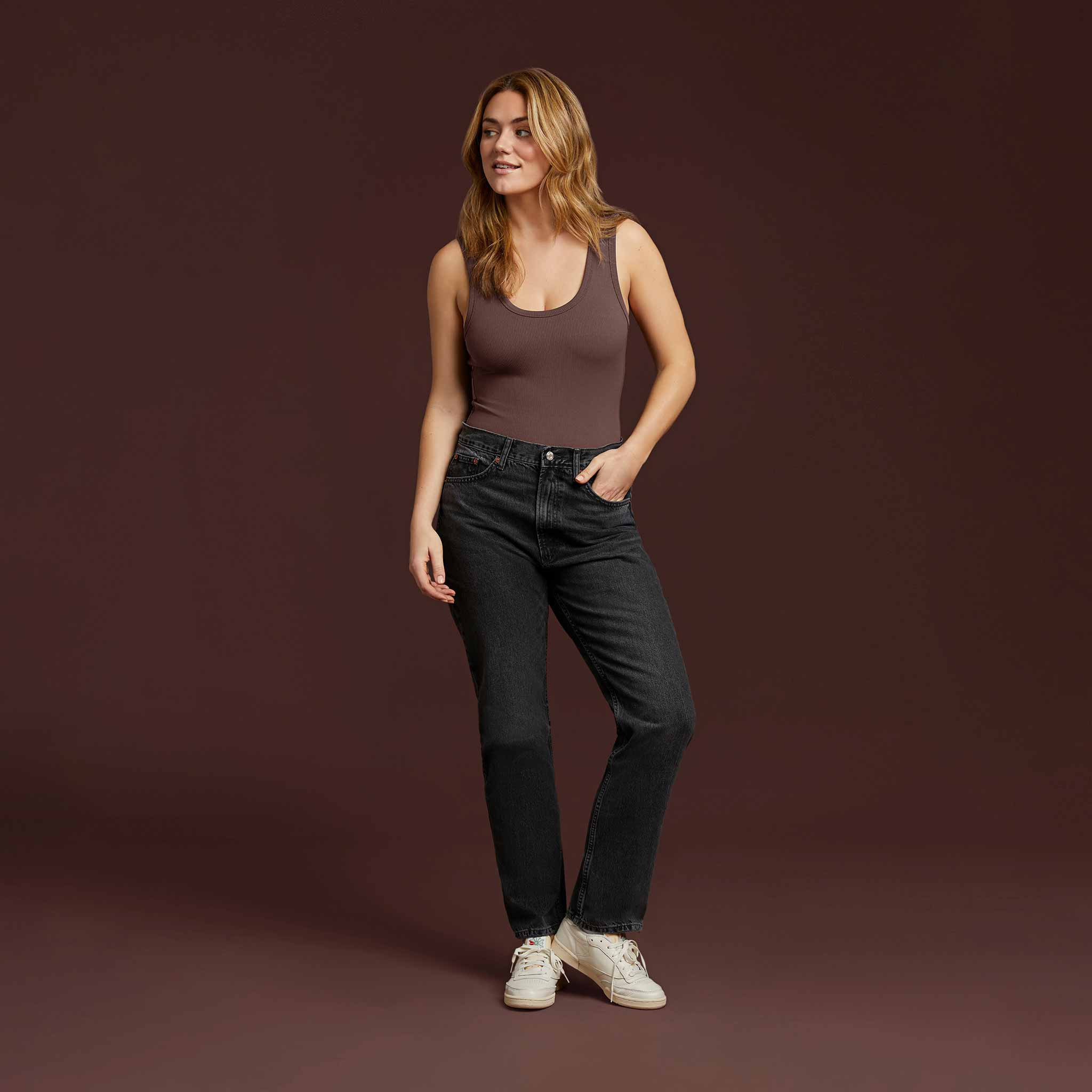 Women's Ribbed Scoop Tank Bodysuit | nuuds