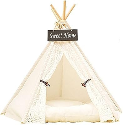 Pet Teepee Dog & Cat Bed DEWEL Portable Washable Dog Tent Lace Style Pet Sweet House for Dog Cat ... | Amazon (US)