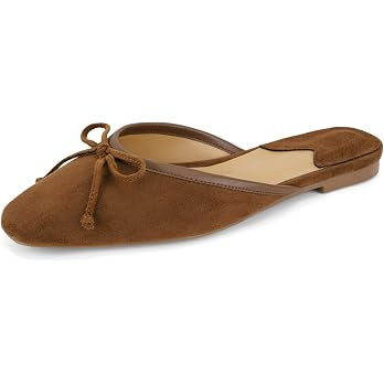 QIV Mule for Women Satin Square Toe Bow Flats Closed Toe Slip on Backless Loafers | Amazon (US)