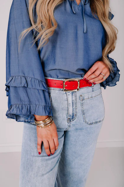 Bailey Red Rectangle Buckle Belt | The Willow Tree
