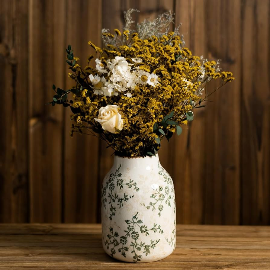 Green and Beige Vintage Vase, Crackle Finish Vase, Rustic Ceramic Large Vases for Home Decor, Liv... | Amazon (US)