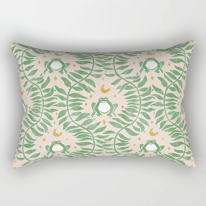 Froggie Ogee - green and blush Throw Pillow | Society6