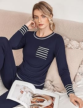 Ekouaer Pajamas Women's Long Sleeve Sleepwear with Long Pants Soft Loungewear Pj Set XS-3XL | Amazon (US)