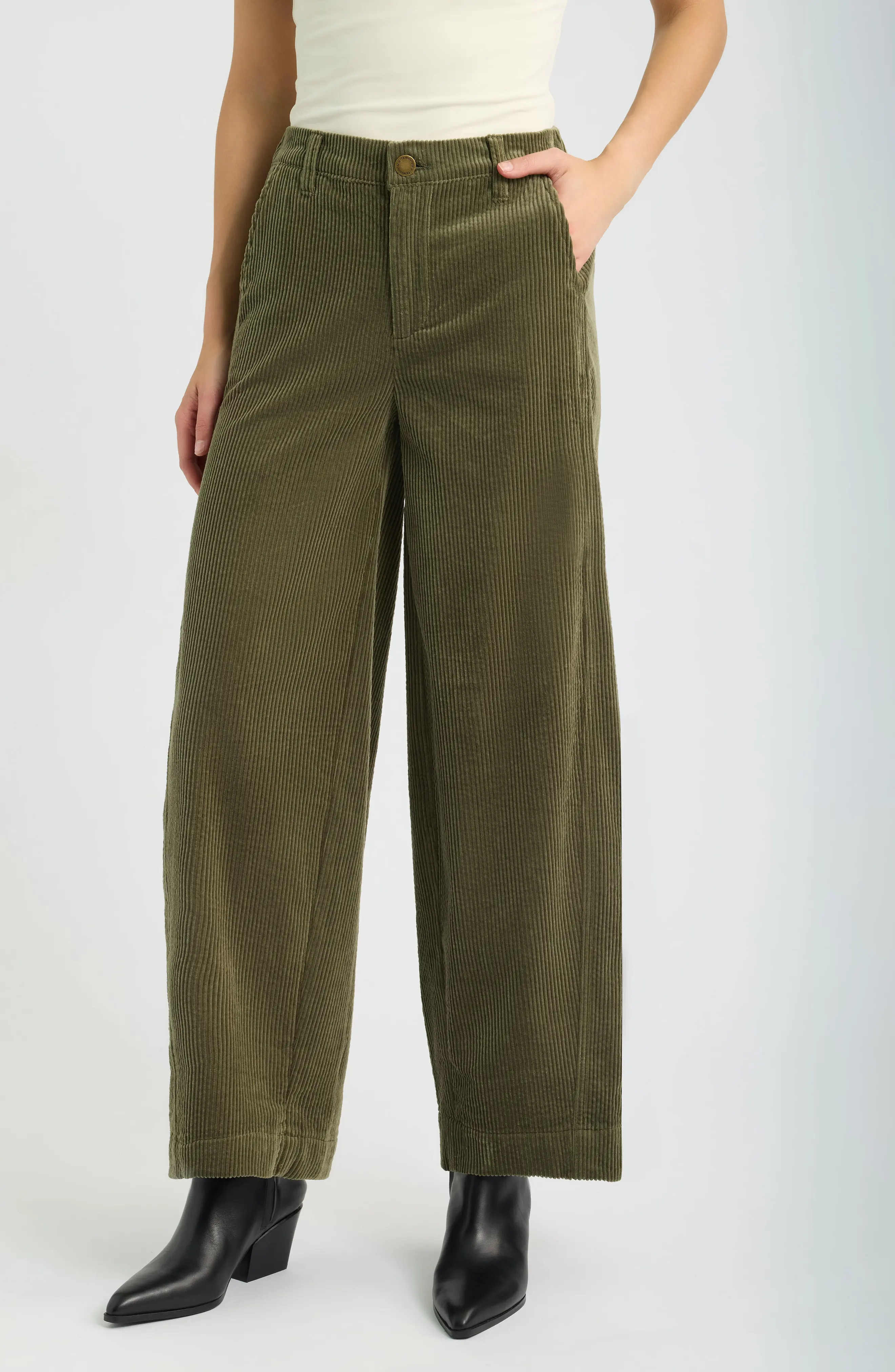 Wit & Wisdom Skyrise Barrel Leg Corduroy Pants in Forest Moss at Nordstrom, Size 12 | Nordstrom