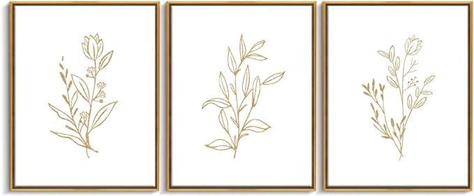 Creoate Framed Canvas Wall Art, Botanical Wall Art Print, Leaf Plant Poster Art Print Set of 3 Mi... | Amazon (US)