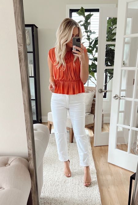 40% off my entire outfit! 
This top is flattering and bra friendly!
Jeans are some of the best white denim: TTS. 



#LTKstyletip #LTKunder50 #LTKsalealert