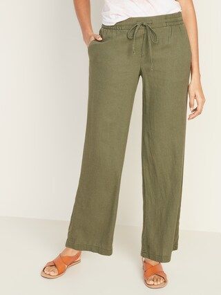 Mid-Rise Wide-Leg Linen-Blend Pull-On Pants for Women | Old Navy (US)