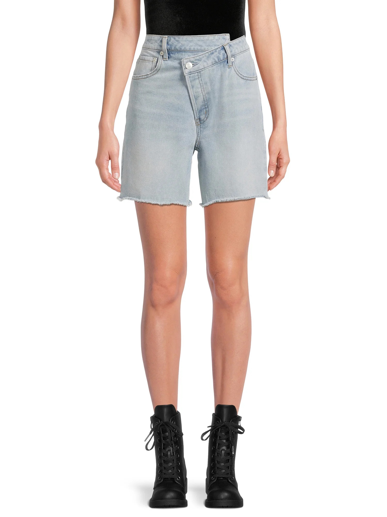 No Boundaries Juniors' High Rise Criss Cross Denim Shorts | Walmart (US)
