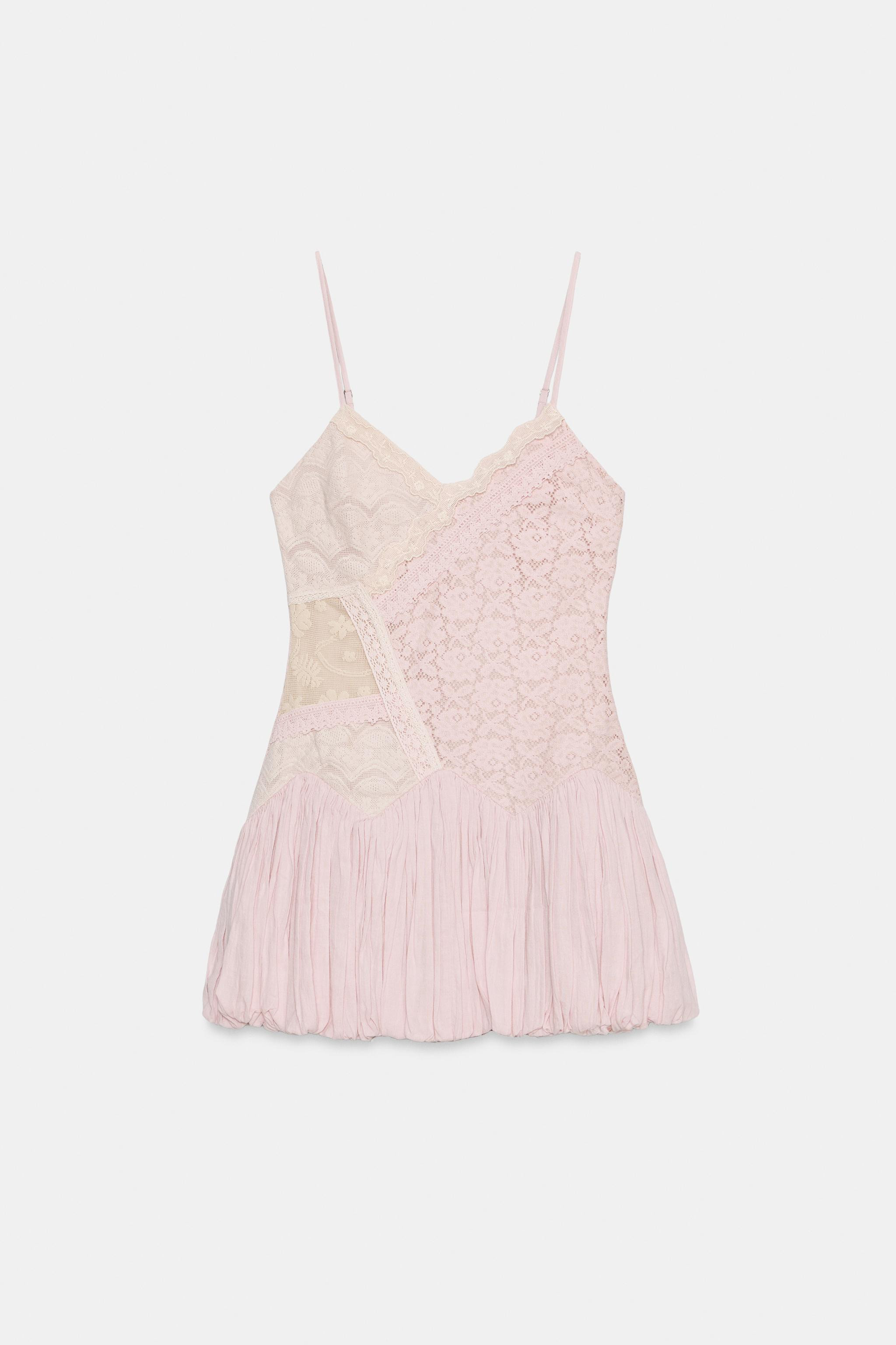 LACE BUBBLE HEM MINI DRESS | Zara US