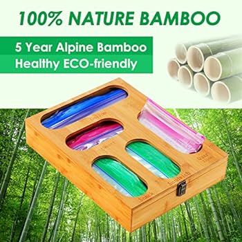 Food Storage Bag Holders Boxes-Premium Bamboo Kitchen Drawer Organizer Dispenser with lids,Compatibl | Amazon (US)