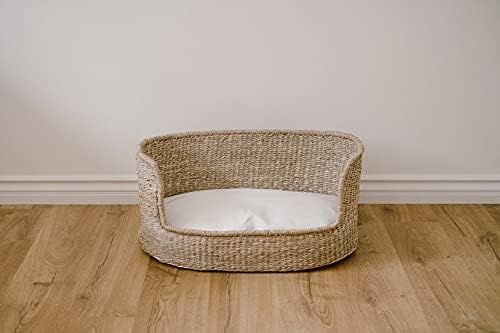 Woven Pet Bed with Cushion - Seagrass Wicker Pet Bed, Organic Cotten Blend Cushion, Washable Removab | Amazon (US)