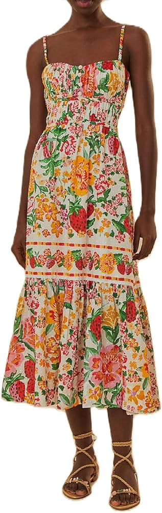 Women Cute Boho Flowy Maxi Dress Spaghetti Strap V Neck Smocked Long Dress Y2K Patchwork Floral B... | Amazon (US)