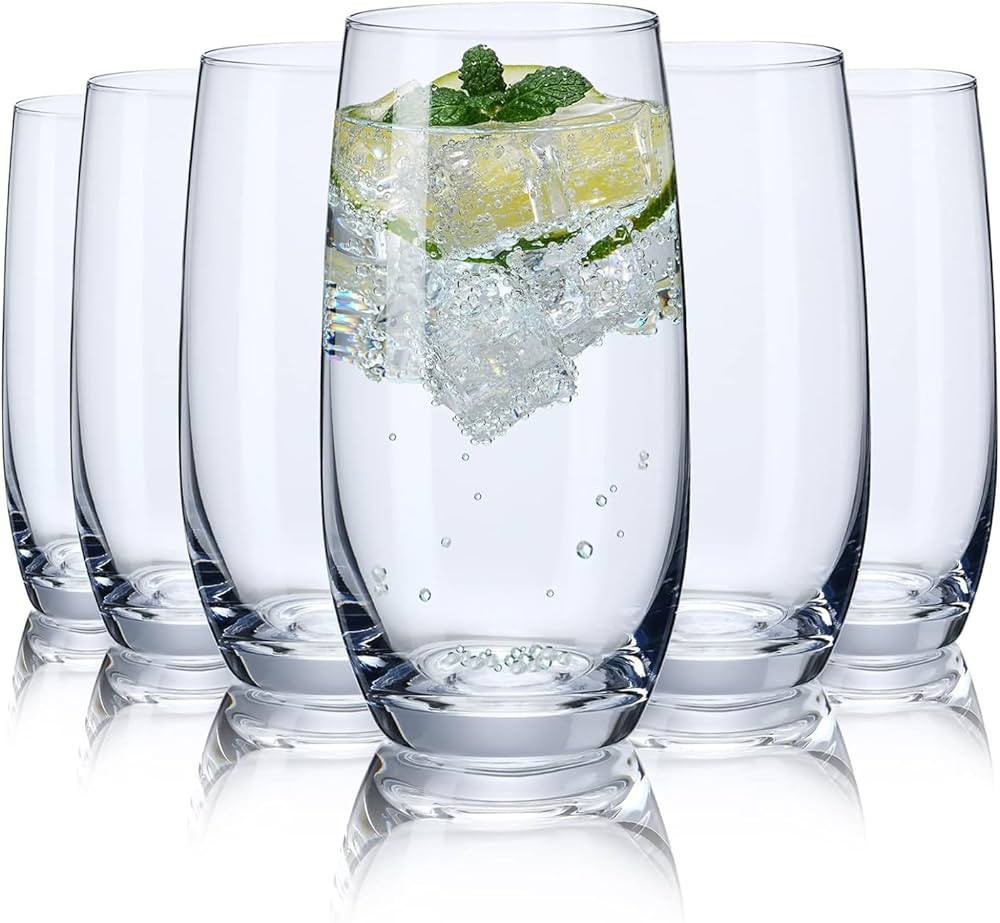 CUKBLESS Drinking Glasses Set of 6, Crystal Highball Water Glasses, Glass Cups for Water, Juice, ... | Amazon (US)