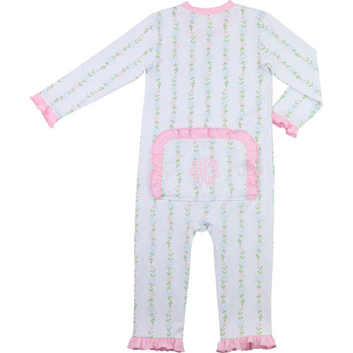 Pink And Green Floral Bow Knit Zipper Pajamas | Cecil and Lou