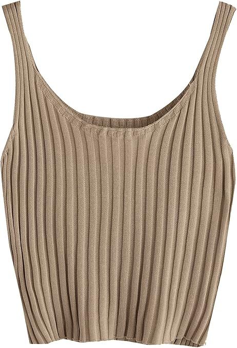 SweatyRocks Women's Ribbed Knit Crop Tank Top Spaghetti Strap Camisole Vest Tops | Amazon (US)