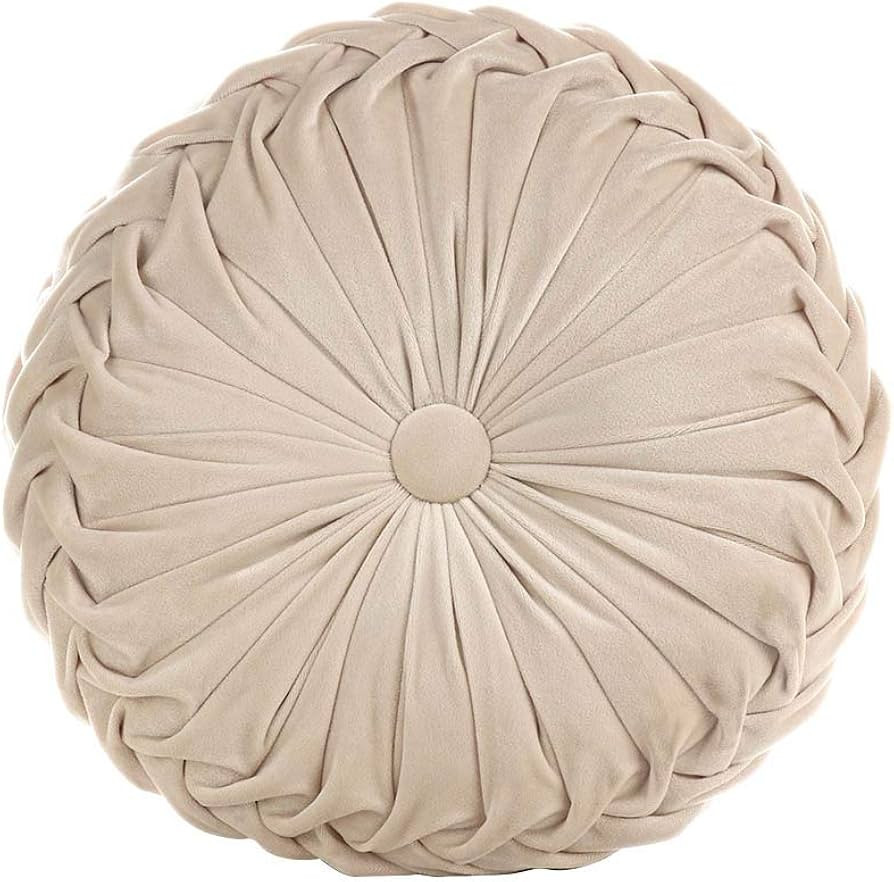 Round Filled Cushion,Velvet Cushions,Pleated Round Pillow, Scatter Cushion Home Decorative for Ho... | Amazon (US)