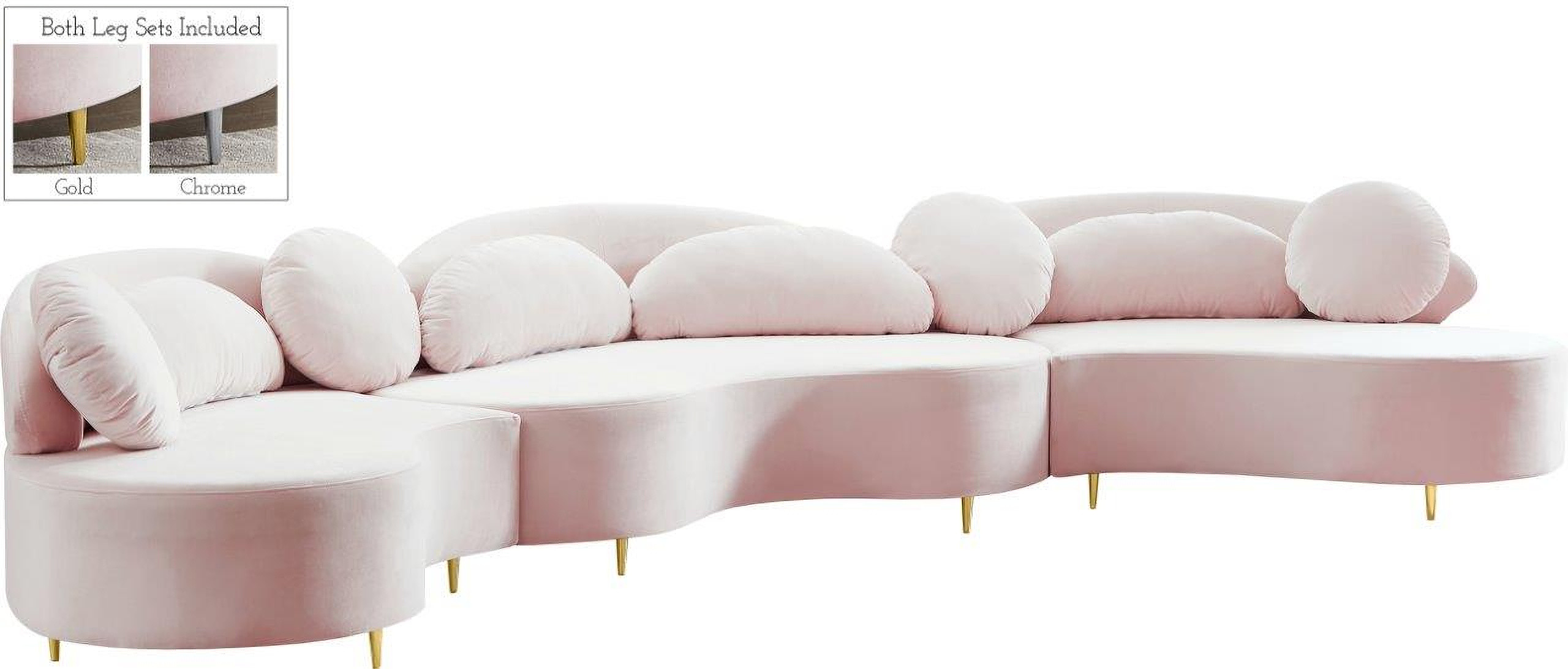 Vivacious Pink Velvet 3Pc Sectional | 1stopbedrooms