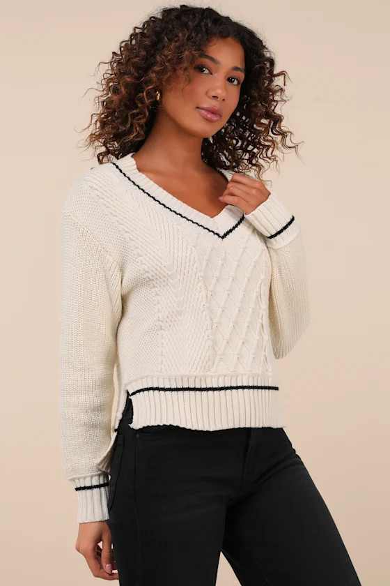 Notably Comfy Ivory V-Neck Sweater | Lulus