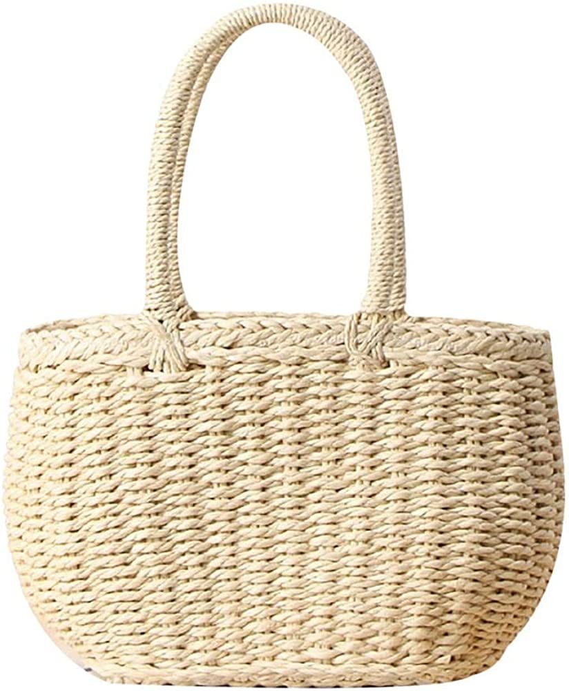 Straw Bags for Women, Hand-woven Straw Small Hobo Bag Round Handle Ring Tote Retro Summer Beach R... | Amazon (US)