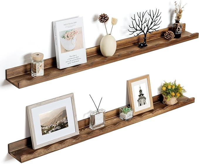 Fun Memories Picture Ledge Shelf for Wall, 48 inch Pine Wood Nursery Book Shelves Set of 2- Wall ... | Amazon (US)