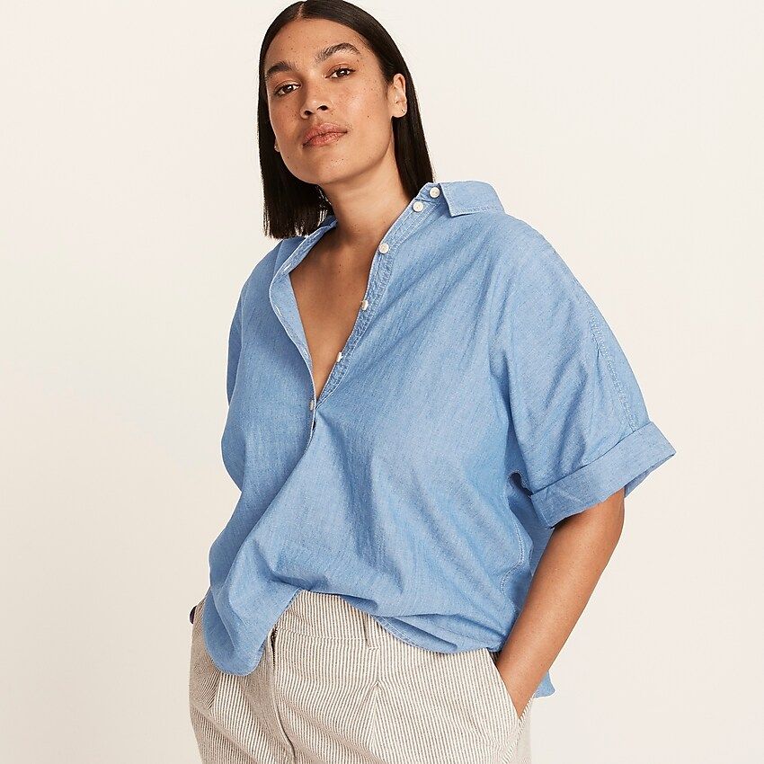 J.Crew: Relaxed Short-sleeve Chambray Popover For Women | J.Crew US