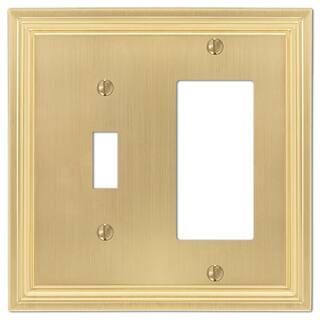 Hallcrest 2 Gang 1-Toggle and 1-Rocker Metal Wall Plate - Satin Brass | The Home Depot