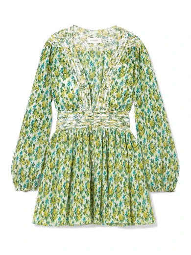 Zimmermann - Golden Floral-print Plissé-chiffon Mini Dress - Green | NET-A-PORTER (UK & EU)