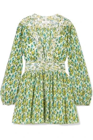 Zimmermann - Golden Floral-print Plissé-chiffon Mini Dress - Green | NET-A-PORTER (UK & EU)