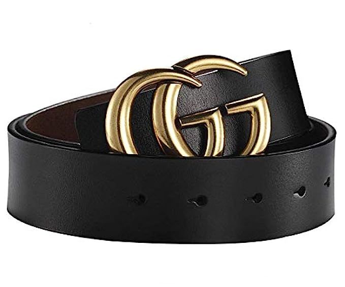 GG Women's Genuine Leather Retro Vintage Dress Belts for Jeans with Letter Buckle | Amazon (US)