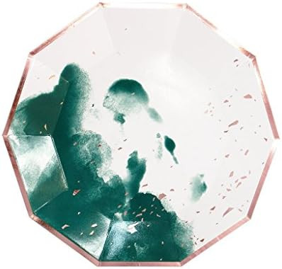 Harlow & Grey Manhattan Dark Green Watercolor with Rose Gold Large Paper Dinner Plates, Pack of 8 -  | Amazon (US)