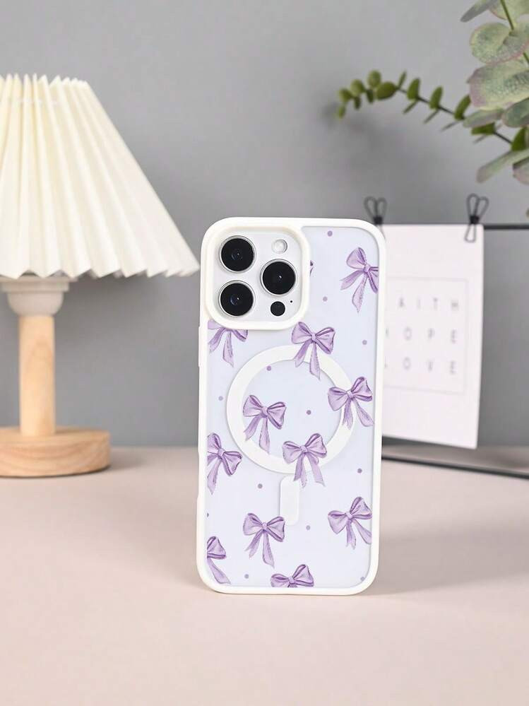 GALLAPLE Purple Bow Pattern Magnetic Phone Case, Fashionable And Sweet, Compatible With IPhone X/XS/XSMAX/11/11pro/11promax/12/12pro/12promax/13/13pro/13promax/14/14plus/14pro/14promax/15/15plus/15pro/15promax/16/16plus/16pro/16promax | SHEIN