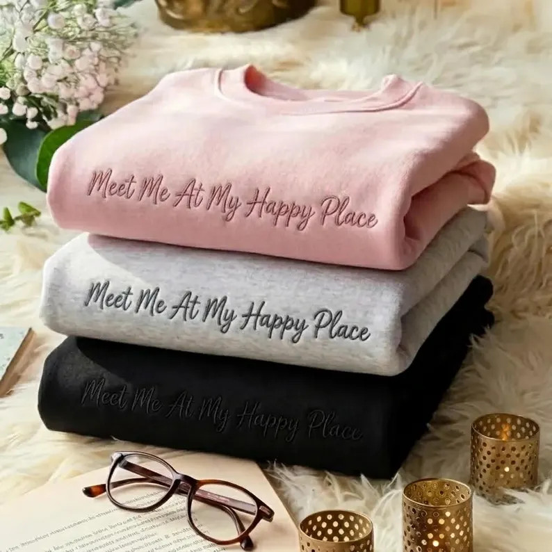Embroidered Meet Me at My Happy Place Sweatshirt, Magic Kingdom Shirt, Disney Epcot Shirt, Disney... | Etsy (Global)