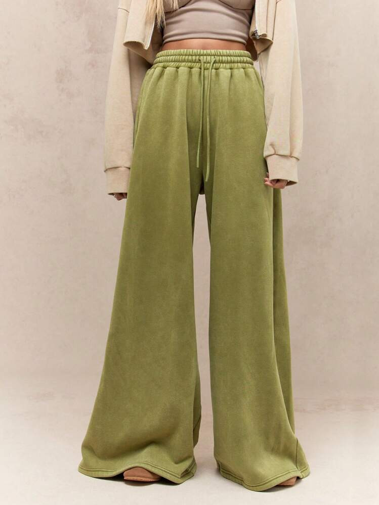 MISSGUIDED Cozy Wide Leg Drawstring Flare Sweatpants Perfect For St Patricks Day Irish-Themed Celebrations Comfortable Lounge Pants With Elastic Waistband Festival Holiday Wear | SHEIN