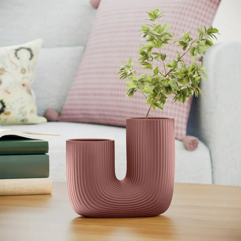 Beautiful 7" Fluted Ceramic Vase by Drew Barrymore, Rosé Pink | Walmart (US)
