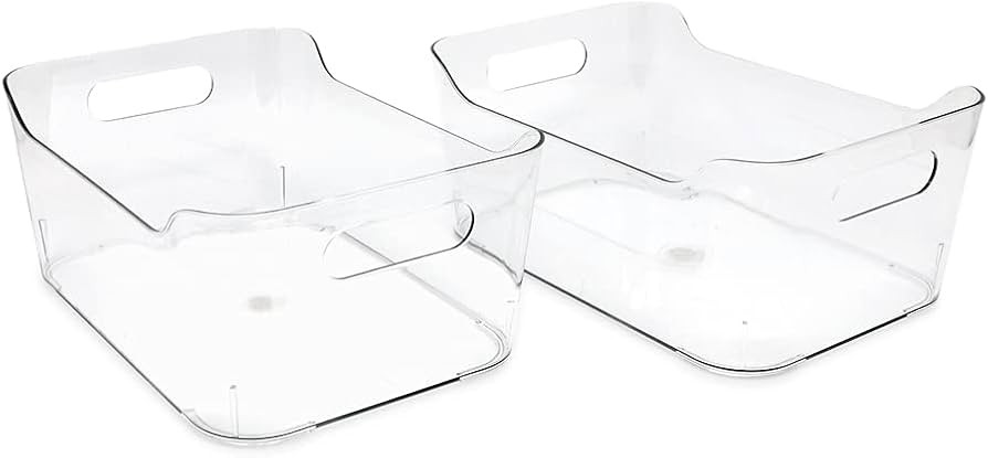 Isaac Jacobs 2-Pack Small Clear Storage Bins (9.4” x 6.7” x 4.1”) w/ Handles, Plastic Box S... | Amazon (US)