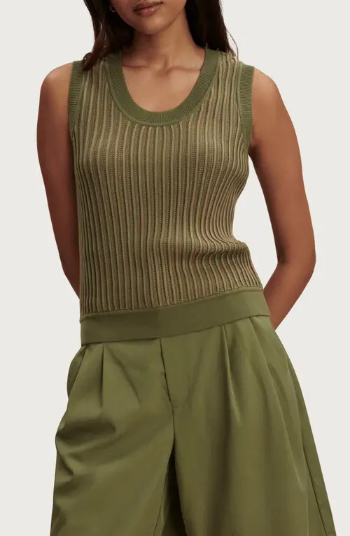Varley Aldcroft Rib Knit Cotton Tank in Olivine at Nordstrom, Size Small | Nordstrom