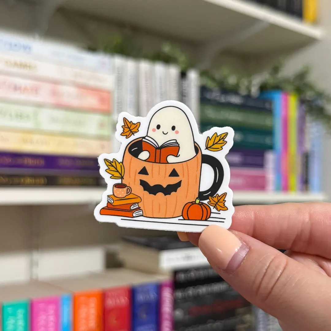 Cozy Ghost Reading | Waterproof Sticker | Halloween Sticker | Kindle Sticker | E-Reader Sticker |... | Etsy (US)