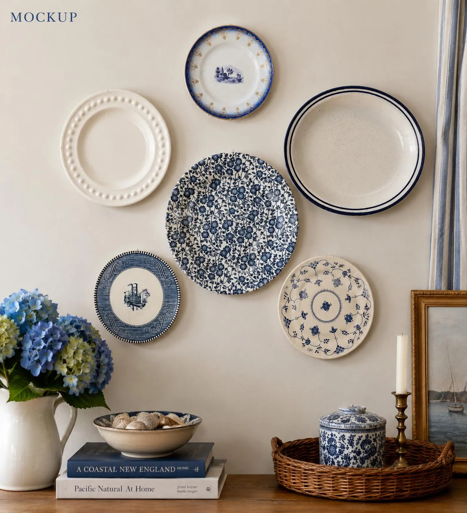 Blue and White Gallery Plate Wall Set | English Coastal Cottage| Vintage Farmhouse | Ready to Han... | Etsy (Global)