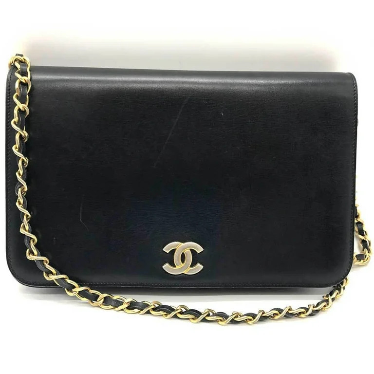Pre-Owned CHANEL Leather Single Chain Shoulder Black x Gold Ladies (Good) | Walmart (US)