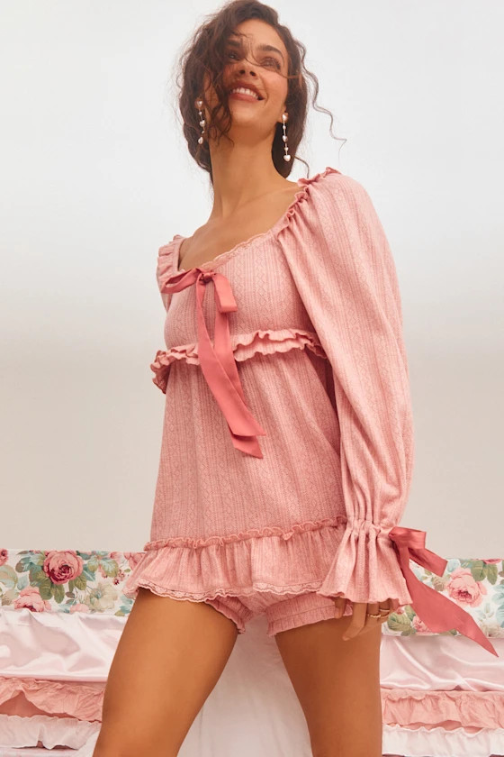 Brooky Light Pink Pointelle Knit Two-Piece Pajama Set | Lulus