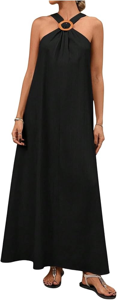 SHENHE Women's Summer Halter Dress Sleeveless Cross Over Flowy Maxi Dress Resort Vacation Sundres... | Amazon (US)