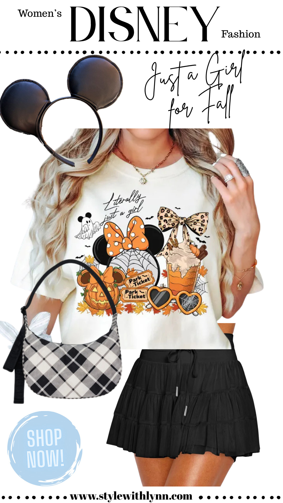 🍂 Just a girl who loves fall… and Disney! 🎃🧡 This magical autumn park outfit has all the cozy vibes: from the Minnie-inspired fall tee to the flouncy black skort and classic Mickey ears. Perfect for sipping pumpkin cold brews and strolling down Main Street, U.S.A.

👜 Shop this Disney fall outfit and get park-ready in style!
#DisneyFallFashion #DisneyParksStyle #JustAGirlWhoLovesDisney #DisneyHalloweenLooks #FallOutfitInspo #LTKDisneyStyle #LTKFallFashion #DisneyMomOutfit 

 