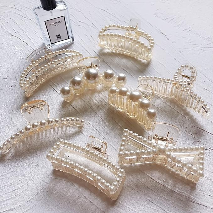 Amazon.com : Sisiaipu 6 Pcs Large Pearl Claw Clips Pearl Clips Hair Claw Clips for Thick Hair Whi... | Amazon (US)