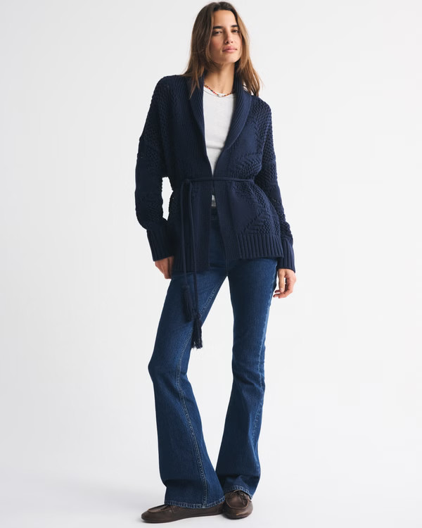 Women's Textural Stitch Belted Cardigan | Women's Tops | Abercrombie.com | Abercrombie & Fitch (US)