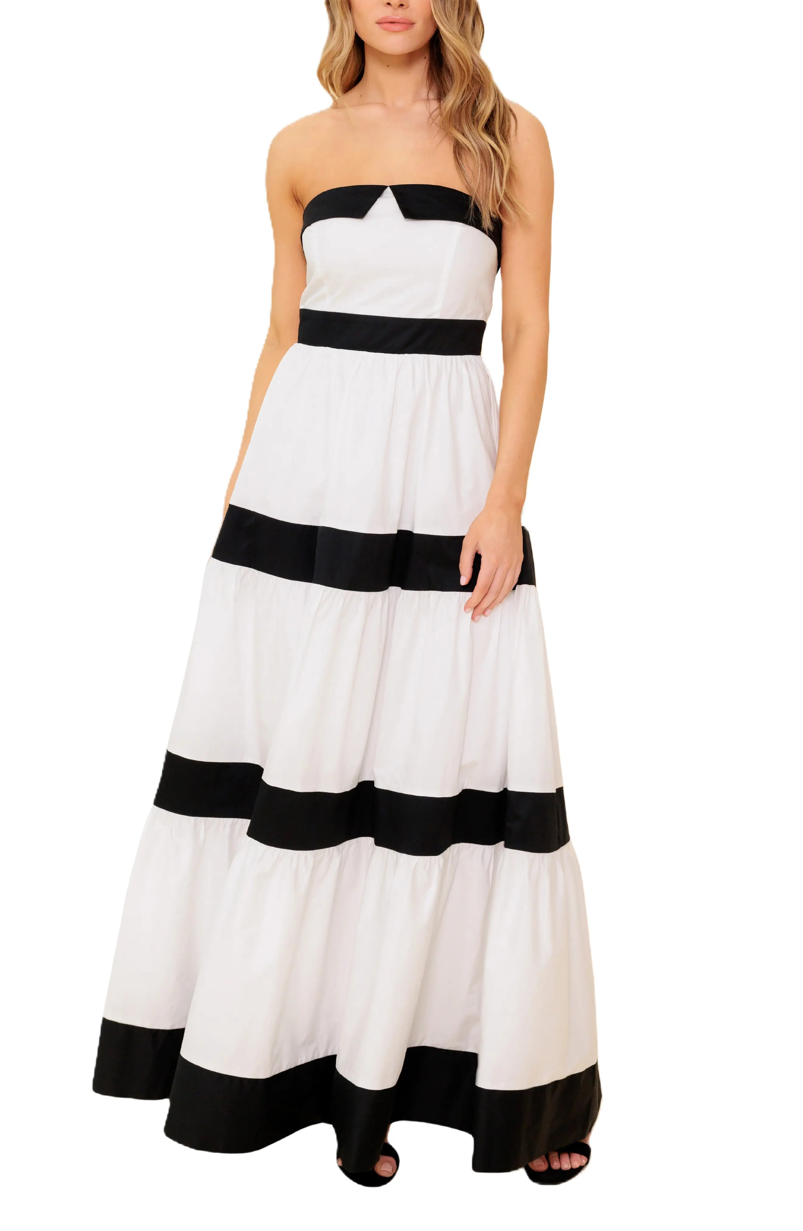FLYING TOMATO Colorblock Strapless Tiered Cotton Maxi Dress (Women) | Nordstromrack | Nordstrom Rack