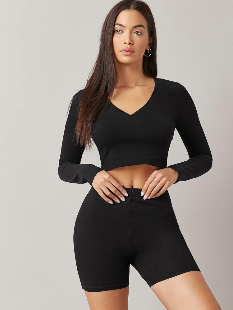 SHEIN BASICS V-Neck Crop Top | SHEIN