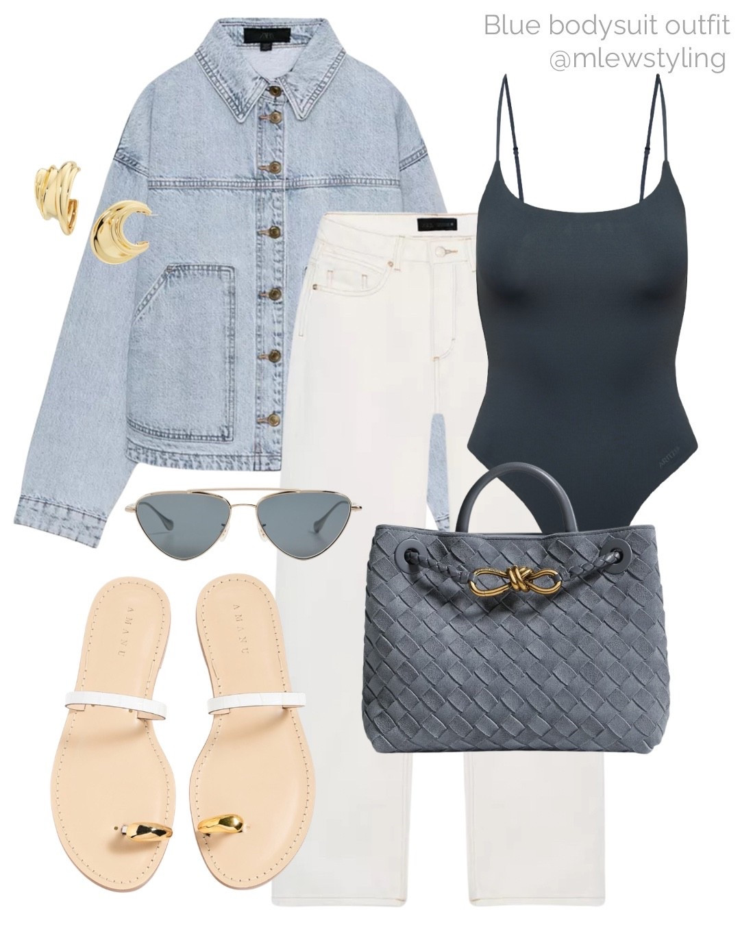 Spring outfit with white jeans and a blue bodysuit 🤍

Tags: Zara white jeans, tie-ring sandals, aritzia bodysuit, denim jacket, Shopbop sunglasses, gold earring, capsule wardrobe, elevated weekend outfit 

#LTKSeasonal #LTKgrwm #LTKootd