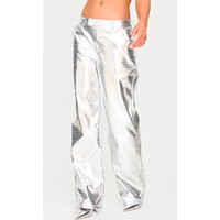 Silver Metallic Crocodile Faux Leather Pants | PrettyLittleThing US