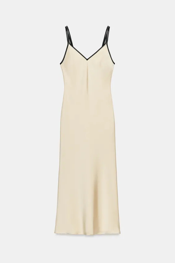 CONTRAST TRIM SATIN MIDI DRESS | Zara NL
