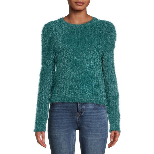 Love Trend New York Women’s Feather Yarn Puff Sleeve Sweater - Walmart.com | Walmart (US)
